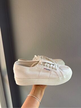 Superga White Canvas Platform Sneakers